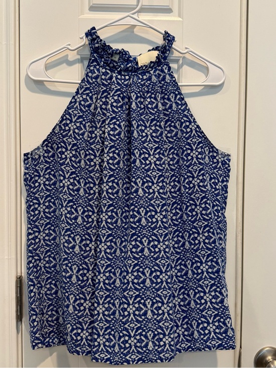 Cynthia Rowley Tops - Cynthia Rowley Blue and White Halter Neck Silk Tank Top Medium